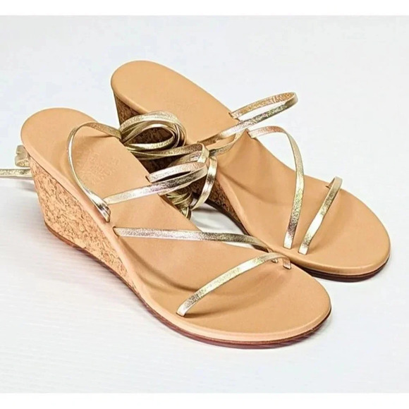 Ancient Greek Sandals Lithi Metallic Leather Wedge Sandals Size 39 (MSRP $370) - Picture 5 of 11